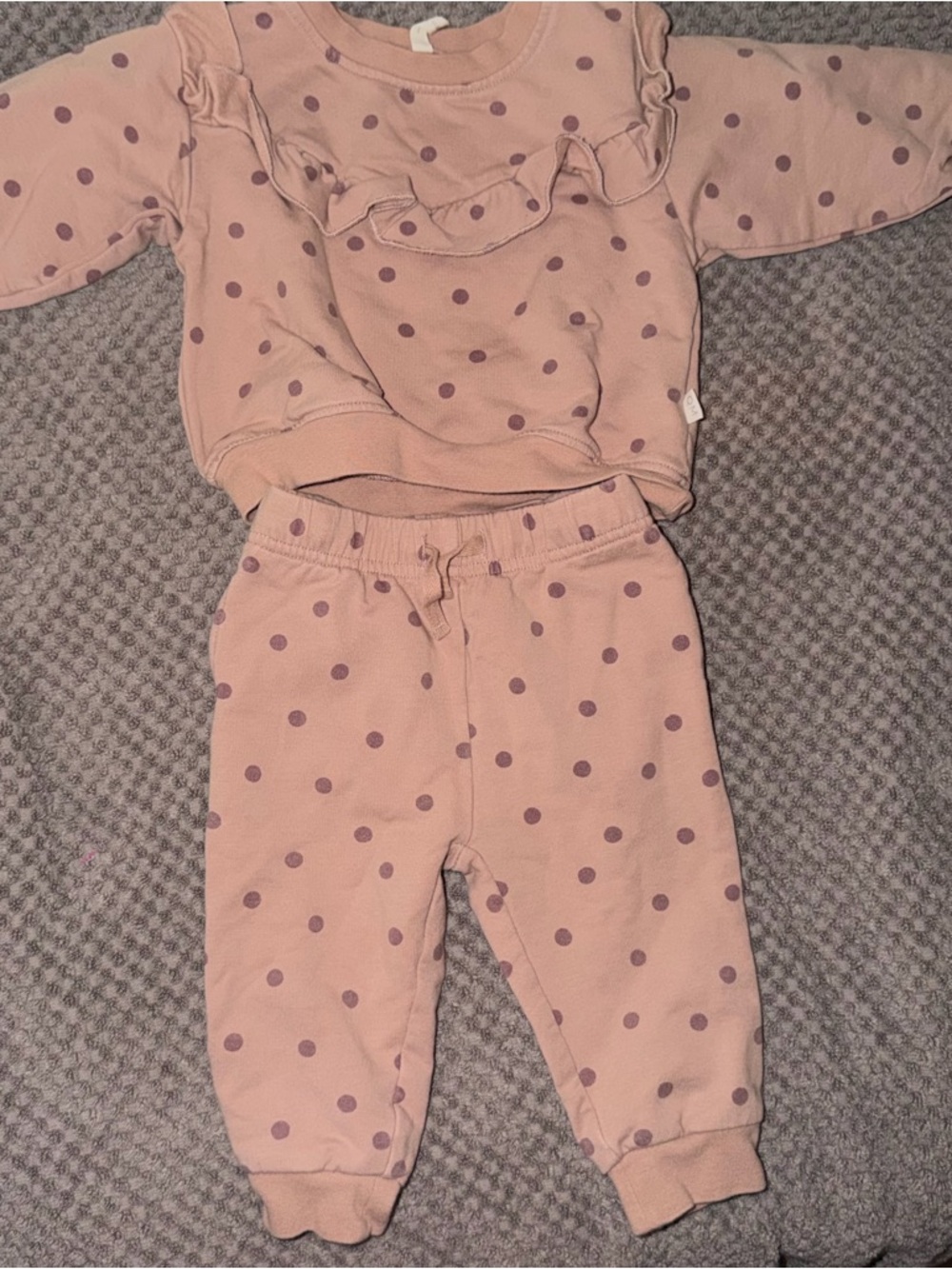 Quincy Mae dark Blush Top with Maroon Polka Dots 6-12 mos